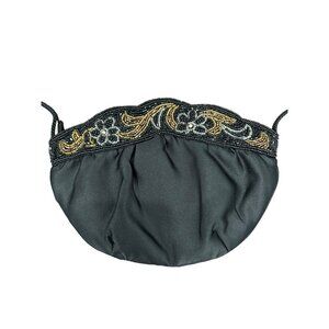 Beaded Black Evening Crossbody Bag With Gold Silver Embellishments